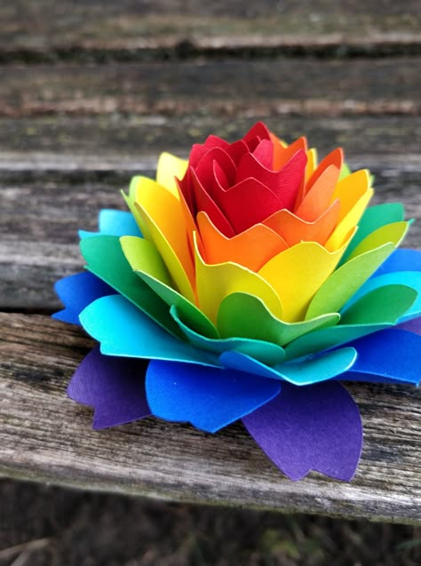 Single Rainbow Dahlia. ROYGBIV. Cake Topper, Wedding, Gift, Decoration, Anniversary, Birthday, Gay Pride. by TreeTownPaper on Etsy Pride Month Decorations Diy, Pride Festival Decorations, Pride Wedding Decorations, Pride Flower Arrangements, Pride Floral Arrangement, Rainbow Of Paper Flowers, Rainbow Garland, Paper Bouquet, Rainbow Paper