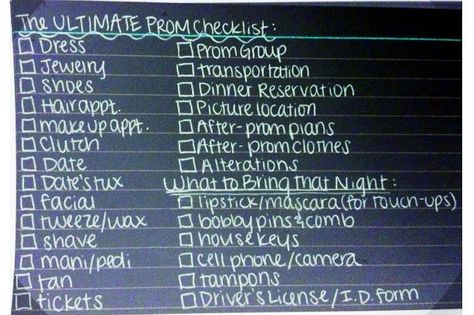 Prom Checklist, Prom Essentials, Prom Prep, Prom Tips, Prom 2k17, Prom Planning, Prom Goals, Prom 2015, Prom 2014