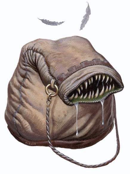 bag of devouring Bag Of Holding Art, Mimic Monster, Dungeons And Dragons Monsters, Cursed Items, Magical Item, Rpg Items, Bag Of Holding, D D Monsters, Fantasy Items