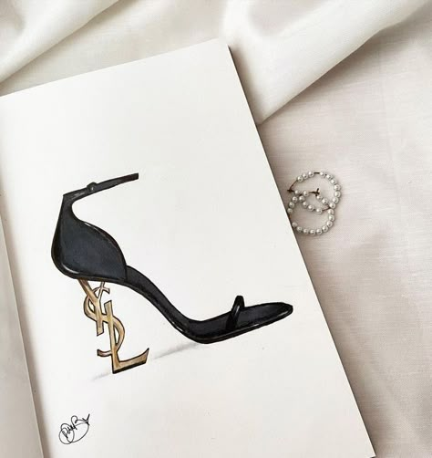 Saint Laurent Drawing, Fashion Art Illustration Sketchbooks, Ysl Heels Drawing, Heels Drawing Sketches, Clothes Sketches Design Ideas, Heel Sketch, Dior Drawing, Drawing Heels, Heels Sketch