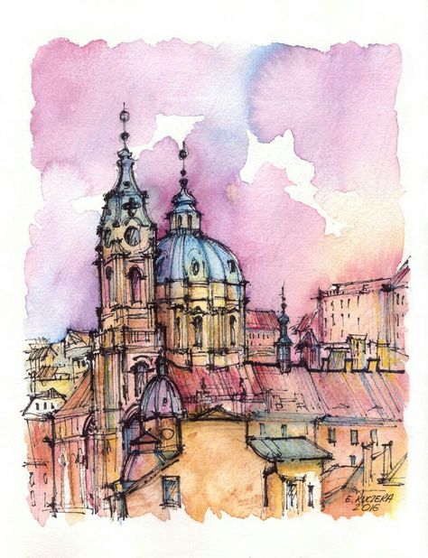 Watercolor Pencil Art, Fineliner Art, Watercolor Architecture, Urban Sketches, Urban Sketch, Architecture Drawing Art, Watercolor Sketchbook, Ink Watercolor, Illustration Watercolor