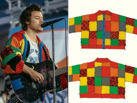 Designer of Harry Styles' Sweater Shared Pattern for TikTokers, Fans Harry Styles Sweater, Harry Styles Clothes, Harry Styles Cardigan, Diy Cardigan, Patchwork Sweater, Mode Crochet, Diy Sweatshirt, Colored Cardigans, Moss Stitch