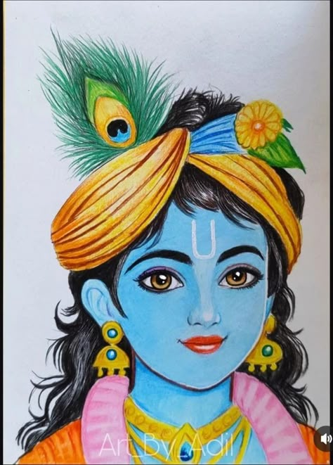 God Godess Drawing, Shree Krishna Sketch Easy, Shree Krishna Art Drawing, Godess Drawings Pencil, God Drawing With Colour, Krishna Images Painting, Krishna Drawing On Canvas, Radhe Krishna Painting Easy, How To Draw Lord Krishna