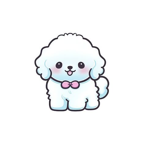 Adorable Bichon Frise White Dog with a Pink Bow Tie Cute Dogs And Puppies Drawing, Dog Kawaii Drawing, Bichon Drawing, White Dog Drawing, Bichon Frise Drawing, Cute Puppy Drawing, Puppies Drawing, Puppy Drawing Easy, Poodle Drawing