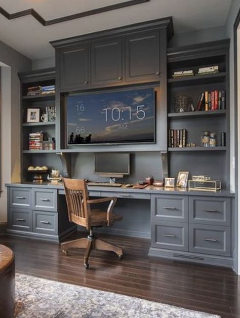 Built In Desks, Office Built Ins, Kabinet Dapur, Office Remodel, Blue Office, Small Home Offices, Office Guest Room, Home Library Design, Built In Desk