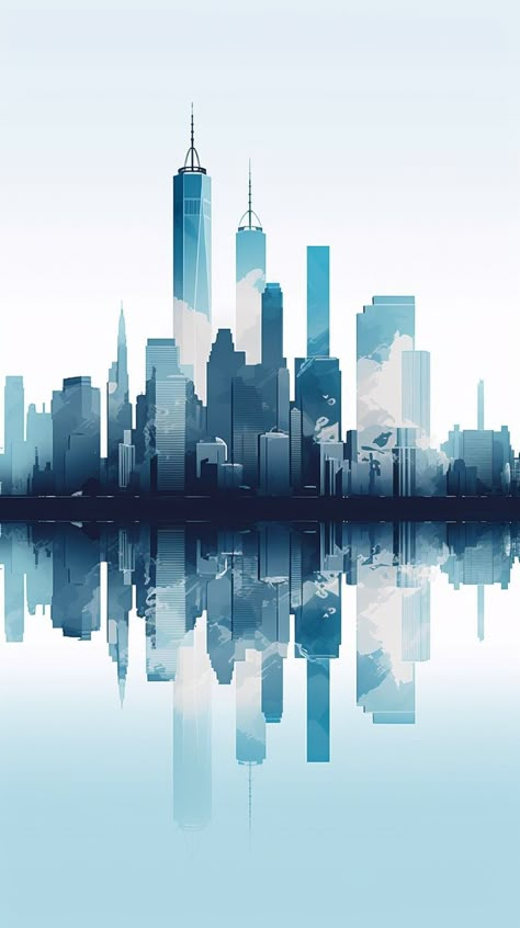 Blue Minimalist Aesthetic New York City Skyline Wallpaper for Android and iPhone New York Skyline Art, Blue Architecture Aesthetic, Architecture Background Wallpaper, City Background Aesthetic, White And Blue Aesthetic Wallpaper, Architecture Wallpaper Iphone, Blue City Background, Modern City Aesthetic, Architecture Wallpaper Aesthetic