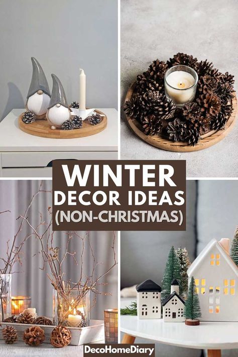 Non-Christmas Winter Decor Ideas for the Home Christmas Alcove Decorations, No Christmas Winter Decor, Cheap Winter Decor, Winter Window Sill Decor, Winter Decor After Christmas Diy Crafts, Kitchen Table Winter Decor, Winter Decorations Aesthetic, Seasonal Home Decor Winter, Winter Theme Home Decor