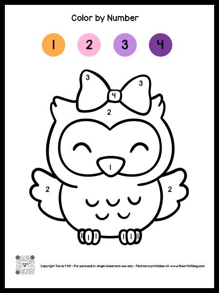 Color by Number Owl Coloring Page FREE Printable - The Art Kit Kindergarten Coloring, Kids Color By Number, Easy Color By Number, Coloring By Numbers For Kids, Colour By Number Free Printable, Color Numbers Free Printable, Color By Number For Kids, Color Crafts Preschool, Colour By Number