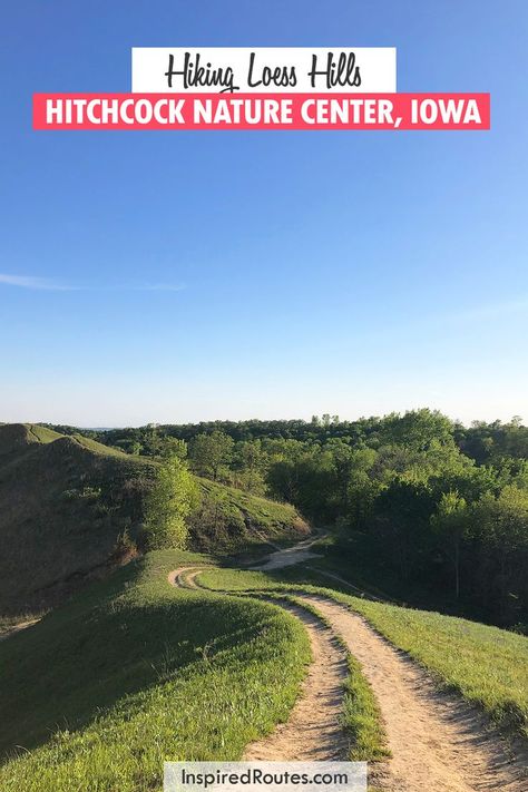 You'll love this hidden gem in the Midwest! One of the best hiking destinations in Iowa, the Hitchcock Nature Center is perfect to enjoy the great outdoors. Camping, birdwatching, hiking and so much more to explore! | Iowa | Hiking in the Midwest | Loess Hills | Iowa Scenic Drives Midwest Road Trip, Mexico Travel Destinations, Travel Bucket List Usa, Hiking Destinations, Usa Travel Guide, Road Trip Hacks, Usa Travel Destinations, Nature Center, Birdwatching