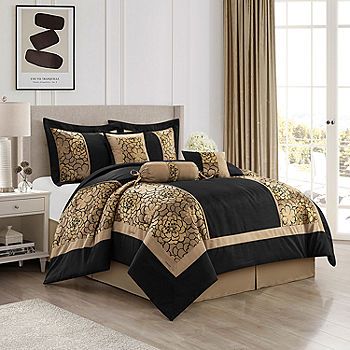 Stratford Park Emery Midweight Complete Bedding Set - JCPenney Gold Comforter Set, Gold Comforter, Plush Bedding, Jacquard Bedding, Floral Comforter Sets, Auburn Brown, Floral Comforter, Elegant Bedding, Inspire Me Home Decor