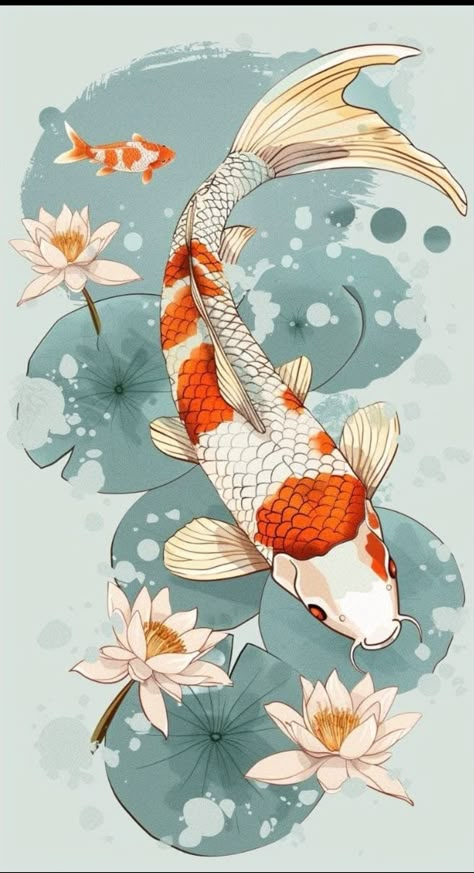 Koi Fish Graphic Design, Koi Illustration, Japan Koi Fish, Koi Fish Illustration, Watercolor Koi Fish, Koi Painting, Koi Fish Drawing, Koi Fish Designs, Koi Watercolor