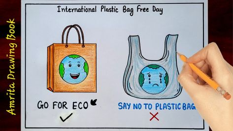 Video Tutorial uploaded on Amrita Drawing Book Channel. Subscribe for more creative Drawings and School Projects #stopplastic #saynotoplasticbags #world #international #plasticbagfreeday #poster #chart #howtodraw #easydrawing #drawing #viral #Youtube #amritadrawingbook #School #Projects Say No To Plastic Drawing, International Plastic Bag Free Day, Plastic Bag Free Day, Say No To Plastic Bags, School Drawings, Say No To Plastic, Creative Drawings, Easy Drawings For Kids, Drawing Book