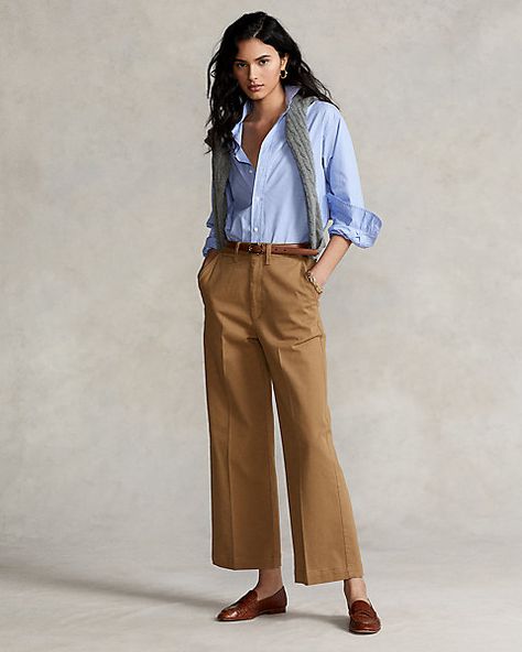 Wide-Leg Chino Pant Camel Pants Outfit, Chinos Women Outfit, Khaki Pants Outfit, Chino Pants Women, Wide Leg Pants Outfit, Leg Pants Outfit, Wide Leg Cropped Pants, Brown Pants, Work Outfits Women