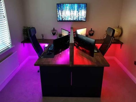 His and Hers - Triple Monitor Battlestations - Imgur Triple Monitor Setup, Monitor Setup, Gamer Couple, Gaming Room Ideas, Computer Gaming Room, Pc Gaming Setup, Video Game Room Design, Gamer Room Decor, Game Room Ideas