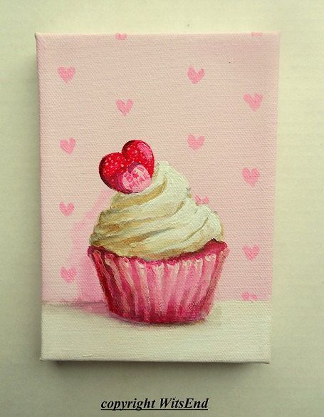 Watercolor Art For Kids, Cupcake Painting, Valentine Drawing, Dessert Art, Valentines Day Drawing, Valentines Watercolor, Birthday Painting, Spring Watercolor, 귀여운 음식 그림