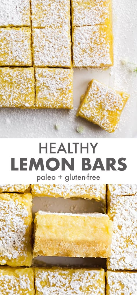 Healthy Lemon Bars, Paleo Lemon Bars, Gluten Free Lemon Bars, Gluten Free Dessert Recipes, Lemon Bars Recipe, Lemon Filling, Gluten Free Dessert, Paleo Sweets, Shortbread Crust