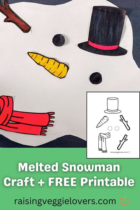 Here is a fun melted snowman craft to celebrate the end of winter and welcome in the warmer spring weather! Download your FREE printable to get started.  #wintercrafts #kidscrafts #snowman #meltedsnowman #freeprintable Snowman Melted Craft, Melted Snowman Activity, My Melted Snowman Craft, My Snowman Melted Because Printable, Melted Snowman Craft Preschool, My Snowman Melted Because, Snowman Crafts Toddlers, Snowman Parts Free Printable, Kindergarten Snowman Crafts