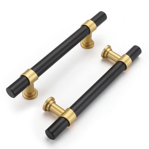 Black&Gold Cabinet Handles Kitchen Cabinet Hardware Kitchen Cabinet Hardware Black, Cabinet Hardware Black, Gold Drawer Pulls Kitchen, Cabinet Pulls Black, Black Bar Cabinet, Barrel Cabinet, Rental Remodel, Cabinet Handles Kitchen, Black Cabinet Pulls