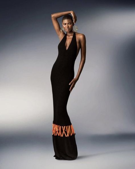 Twitter Black Woman Luxury Aesthetic, Colorful Gown, 2000s Dress, Resort 2025, Ancient Dress, Beaded Maxi Dress, Uni Outfits, Halter Neck Dress, Fashion Aesthetics