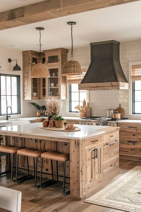 Modern Farm Kitchen Cabinets, Kitchen To Pantry Transition, Modern Farmhouse House Design, Clean Rustic Decor, Barndominium Kitchens Ideas, Modern Farmhouse Kitchen Islands, House Interior Kitchen Modern, Timeless Farmhouse Kitchen, Modern Country Kitchen Farmhouse