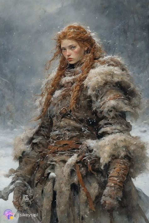 Viking Female Warrior, Viking Female, Norwegian Winter, Viking Warrior Woman, Norwegian Vikings, Httyd Oc, Redhead Art, Viking Character, Mountain People