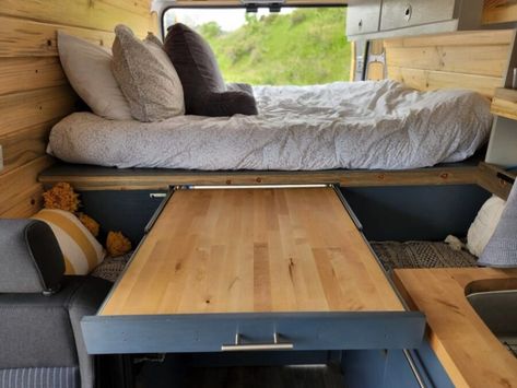 This 2019 Ram ProMaster 2500 Van Conversion is Perfect for Cyclists! Ram Promaster Conversion, Promaster Van Conversion, Self Build Campervan, Tongue And Groove Walls, Double Burner, Build A Camper Van, Bicycle Storage, Build A Camper, Overhead Storage