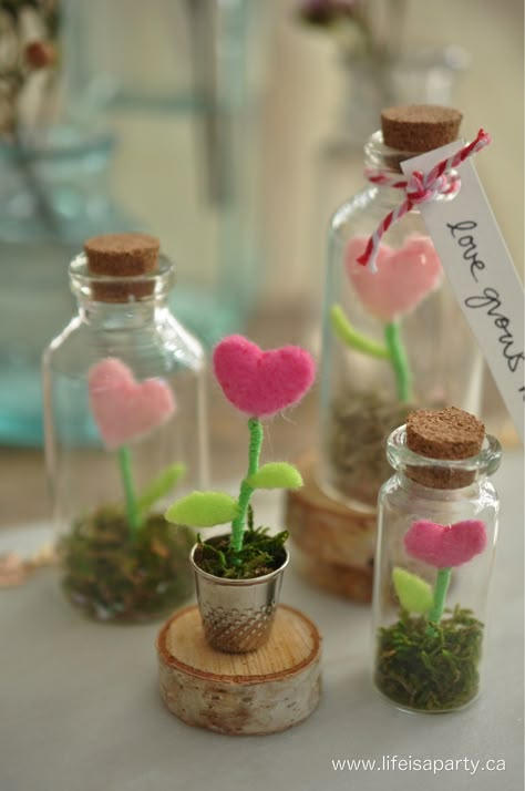 Mini Christmas Terrariums, Magical Terrarium, Diy Small Gifts, Craft Heart, Terrarium Garden, Tiny Glass Jars, Crafts With Glass Jars, Mini Glass Jars, Jar Of Hearts