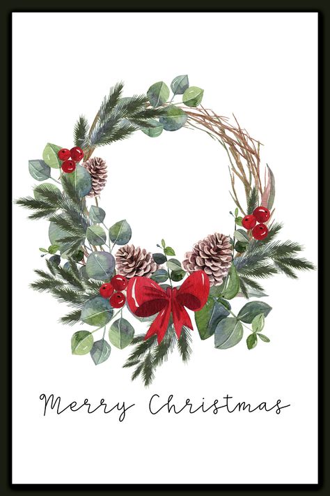 Merry Christmas Printable Set - Free Christmas Cards and Prints Christmas Wreaths Illustration, Wreath Illustration Christmas, Christmas Pictures Ideas, Painting Wreath, Watercolour Pictures, Watercolor Christmas Wreath, Merry Christmas Printable, Christmas Graphic Design, Wreath Illustration