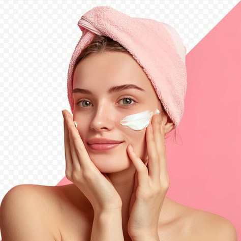 Premium PSD | Beautiful young woman applying cream on her face against pink color isolated background isolate Skin Care Ads, Skin Care Pictures, Media Branding, Adobe Illustrator Graphic Design, Branding Photoshoot Inspiration, Social Media Ads, Beauty Mark, Social Ads, Presentation Template Free