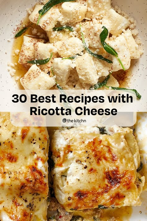 Find out what you can make with ricotta cheese, including homemade gnocchi, easy one-pot pastas, and fluffy pancakes. Ricotta Quick Bread, Pasta Dish With Ricotta Cheese, Mushroom And Ricotta Recipes, Baked Goods With Ricotta, Gnocchi Recipes Ricotta Cheese, Ricotta Cheese Recipes Dessert Low Carb, Recipe Ricotta Cheese, Gnocchi And Ricotta Recipes, Foods With Ricotta Cheese