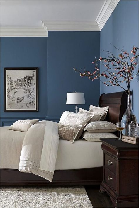 Blue Bedroom Paint, Blue Bedroom Colors, Colorful Bedroom Design, Unique Bedroom Ideas, Beautiful Bed Designs, Best Bedroom Paint Colors, Blue Bedroom Walls, Best Bedroom Colors, Bedroom Wall Paint