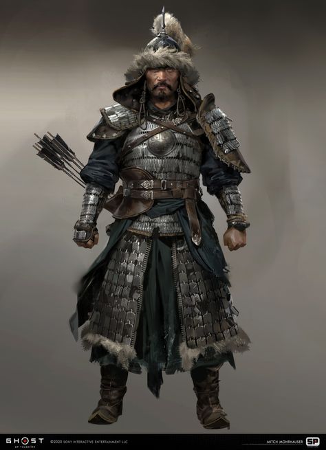 ArtStation - Ghost of Tsushima - Misc. Mongols, Mitch Mohrhauser Medieval Mongolian Warrior, Dnd Mongolian, Mongolian Armor Concept Art, Fantasy Mongolian Warrior Art, Chinese Armor Art, Mongolian Fantasy Art, Mongolian Character Design, Mongolian Warrior Art, Mitch Mohrhauser