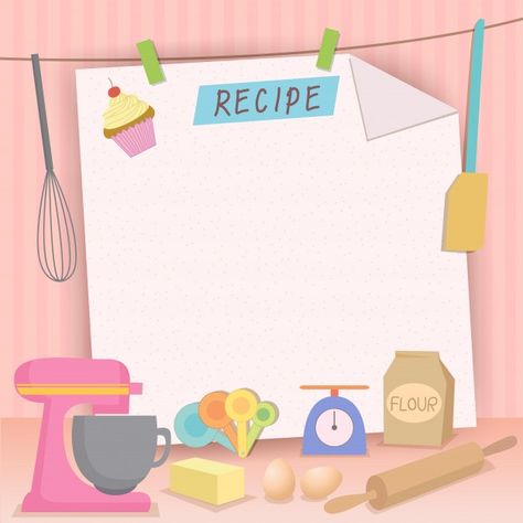 Recipe bakery | Premium Vector #Freepik #vector #background #food #menu #restaurant Baking Wallpaper, Math Art Projects, Birthday Cake Illustration, Recipe Book Design, Food Photography Background, Scrapbook Letters, Cake Logo Design, Recipe Scrapbook, Paper Background Design