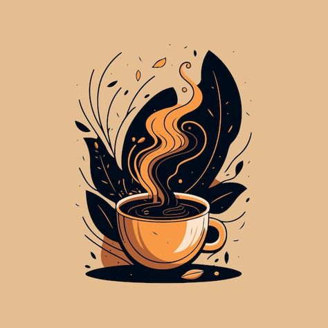 Yellow cup of coffee with black coffee t... | Premium Vector #Freepik #vector #coffee-tea #mug #cafe-cup #tea-cup Coffee Cup Design Art, Mural Cafe Coffee, Cafe Paintings Art, Coffee Mural Art, Cup Illustration Design, Cafe Illustration Art, Coffee Cup Design Ideas, Tea Illustration Art, Cup Of Coffee Drawing