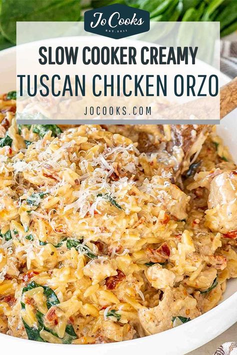 Whip up this heavenly Slow Cooker Creamy Tuscan Chicken Orzo for a no-fuss, flavor-packed dinner! #EasyDinnerIdeas #SlowCookerRecipes 🍲👩‍🍳 Tucson Chicken Orzo, Creamy Marry Me Chicken Orzo Crockpot, Crockpot Creamy Marry Me Chicken Orzo, Crockpot Ideas With Chicken, Delicious Crockpot Dinners, Marry Me Chicken Orzo Crock Pot, Orzo In Crockpot, Crockpot Dinner Gluten Free, Slow Cooker For 2