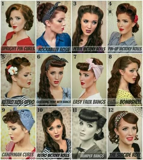 How To: Modern Pin-Up Styles You Need To Know Stile Pin Up, Cabelo Pin Up, Pinup Hair Tutorial, Retro Hairstyles Tutorial, Vintage Hairstyles Tutorial, Pinup Hair, 1950s Hairstyles, 50s Hairstyles, Hairstyle Names