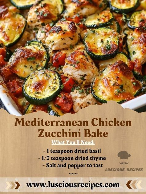 Yummy Food | Mediterranean Chicken Zucchini Bake | Facebook Mediterranean Diet Chicken Zucchini Bake, Chicken Pesto Zucchini, Chicken Zucchini Bake Healthy, Mediteranian Chicken Recipe, Health Mediterranean Dinner, Chicken With Zucchini And Tomatoes, Baked Chicken And Zucchini Recipes, Healthy Chicken Mediterranean Recipes, Chicken Zucchini Tomato Bake