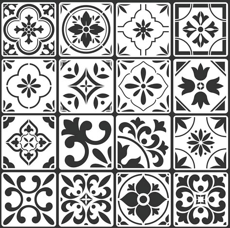 Amazon.com: 16-Pack Spanish Tile Stencil Set (8X8 Inch) Authentic Patterns for Floor and Wall, Reusable Tile Stencils for Painting on Floors, Furniture, and Canvas, DIY Spanish Talavera Home Décor : Tools & Home Improvement Talavera Tiles Pattern, Outdoor Fireplace Tile, Spanish Tile Tattoo, Spanish Floor Tile, Spanish Tile Pattern, Spanish Style Tile, Talavera Art, Block Printing Ideas, Talavera Pattern