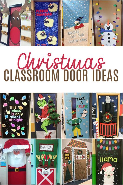 It's time to spread some holiday cheer, these creative Christmas door ideas will help you ring in the season before the holiday break starts for the classroom. Classroom Door Decor For Christmas, Christmas Prek Door Decorations, Christmas Decor Ideas In Classroom, Class Christmas Decor, Christmas Lights Door Decoration, Prek Christmas Door Ideas, Classroom Christmas Decorations Ideas, Classroom Decor Christmas Ideas, Christmas Door Wrapping Ideas