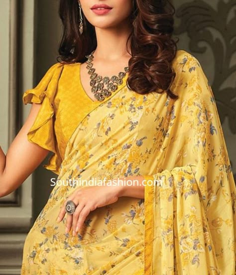 chiffon saree blouse 2 Chiffon Saree Blouse Design, Chiffon Saree Blouse, Long Sleeve Blouse Designs, Chiffon Blouses Designs, Sleeveless Blouse Designs, Latest Blouse Designs, Saree Blouse Neck Designs, Sari Blouse Designs, Indian Saree Blouses Designs