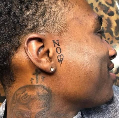 No Love Tattoo, Mens Face Tattoos, Small Face Tattoos, Black Men Tattoos, Best Neck Tattoos, Face Tats, Small Neck Tattoos, Side Neck Tattoo, Half Sleeve Tattoos Drawings