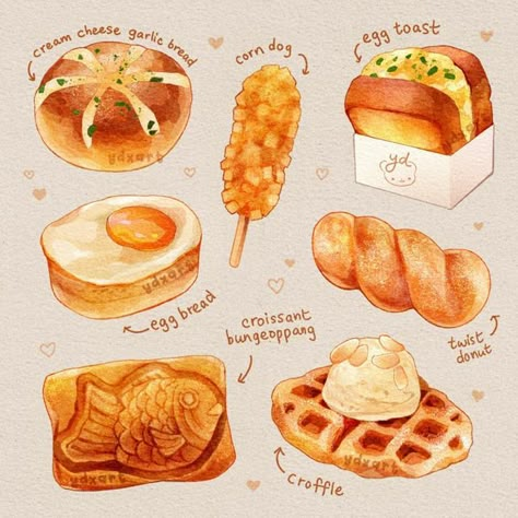 yd 🐻 on Instagram: "Some Korean street foods!" Aesthetic Delicious Food, Korean Aesthetic Drawing, Korean Street Food Illustration, Street Food Drawing, Cute Food Art Drawing, Food Ilustrasi, Aesthetic Food Drawing, Korean Food Drawing, Cute Korean Food