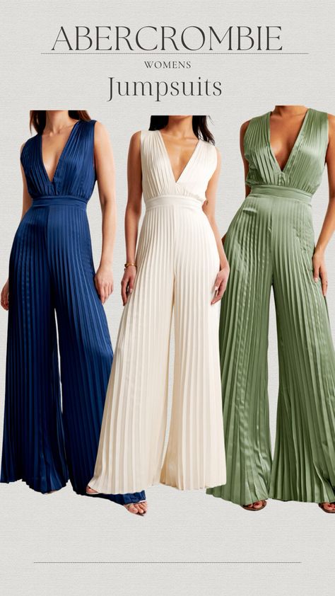 How perfect are these jumpsuits for a spring or fall wedding! With wedding season coming up these would be perfect for a bachelorette party or the wedding! #abercrombiefind #abercrombie Follow my shop @Lo_Novi1 on the @shop.LTK app to shop this post and get my exclusive app-only content! #liketkit #LTKwedding #LTKfindsunder100 #LTKstyletip @shop.ltk https://liketk.it/4seE5 Chic Bridesmaid Jumpsuits And Rompers, Wedding Guest Outfit Jumpsuit, Bridesmaid Jump Suits, Spring Party Full-length Strapless Jumpsuit, Fitted Sleeveless Bridesmaid Jumpsuit, Spring Party Strapless Jumpsuit With V-neck, Neutral Jumpsuit, Jumpsuit Wedding Guest, Wedding Outfit Guest