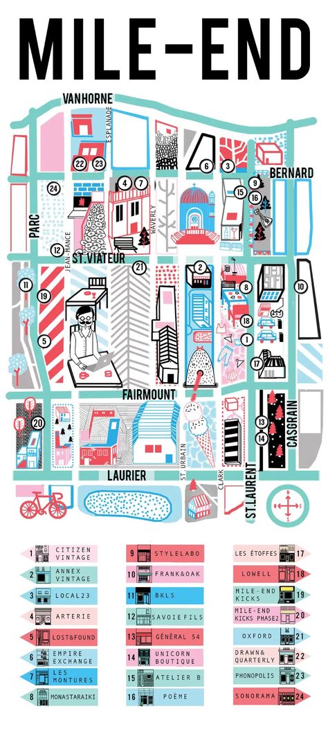 Mile-End Shopping Map Safe Trip Home, Mile End Montreal, G Flip, Safe Trip, Mile End, Unicorn Drawing, Site Analysis, Dream Symbols, Cities To Visit