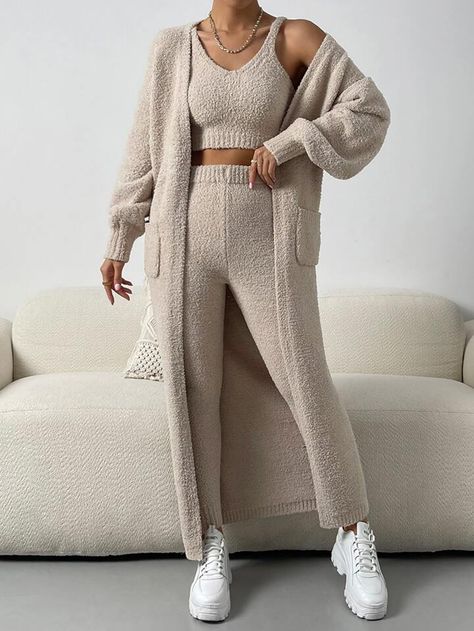 Plain Pants, Pullover Outfit, Solid Color Sweater, Áo Len Cardigan, Sleeveless Knit Top, Gilet Long, Pocket Cardigan, Cardigan Long, Co Ords