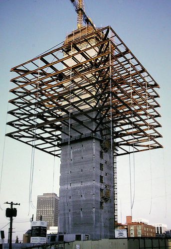 Vancouver BC 1968 - Westcoast Transmission Building - cable-suspended earthquake-resistant - Rhone & Iredale Architects | by edk7 Foundation Building Construction, Suspended Building, Structure System Architecture, Exposed Structure Architecture, Cable Structure Architecture Buildings, Exposed Steel Structure Architecture, Urban Hotels, Steel Structure Buildings, Tower Building