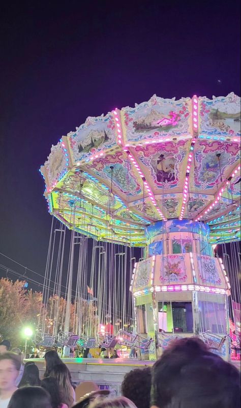 fair carnival swings night time neon lights aesthetic pink purple summer Pink Carnival Aesthetic, Circus Core, Neon Lights Aesthetic, Carnival Swings, Carnival Aesthetic, Fair Aesthetic, Pink Carnival, Neon Carnival, Fair Carnival