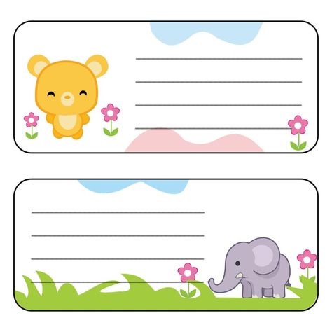 Cute animal name tags for notebooks and stationery. Animal label tag templates for bags, books, stationery, etc Animal Name Tags, Cute Animal Names, Tag Book, Name Tag Templates, Tag Templates, Unicorn Face, Cute Names, Label Tag, Book Stationery