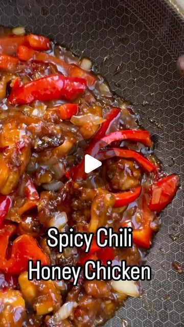 Jane Miracle on Instagram: "Spicy Chili Honey Chicken  Better than take out  Sauce :  1. 8 teaspoons dark soy sauce  2. 4 tablespoons honey  3. 3 tablespoons sweet chili sauce  4. 2 tablespoons sriracha sauce  5. 1 teaspoon chili flakes  6. 1 teaspoon corn starch  7. 1 tablespoon water   1. 1.5-2 pounds - 5-6 chicken thighs  2. 2 teaspoons sambal chili sauce  3. 1 tablespoon sriracha sauce  4. 1 tablespoon chili powder  5. 1/4 cup low sodium soy sauce  6. 1/2 cup corn starch   1. One red bell pepper sliced  2. 1/2 onion diced  3. 8-10 garlic minced  4. 1 tablespoon ginger minced- optional  5. Garnish - cilantro- optional   1. Put all sauce ingredients into a bowl mix and set aside.  2. Cut chicken thighs into small pieces.  3. Add all chicken seasoning and cornstarch.  4. Slice onions, gar Chili Honey Chicken, Chili Honey, Homemade Chinese Food, Dark Soy Sauce, Spicy Chicken Recipes, Chinese Cooking Recipes, Tasty Recipes Videos, Healthy Food Dishes, Honey Chicken