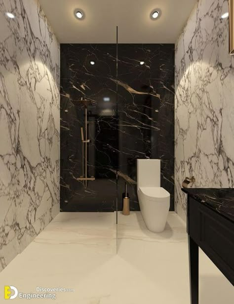 40 Most Popular Bathroom Design Ideas - Engineering Discoveries Black And White Marble Bathroom, Popular Bathroom Designs, Black Marble Bathroom, Marble Walls, Marble Bathroom Designs, White Marble Bathrooms, Shower Area, Georgian House, Shower Toilet